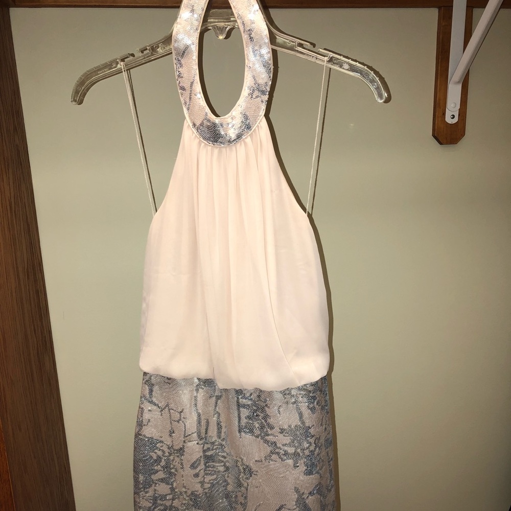 Aidan Mattox halter dress. Sequence pops and shines around halter and waist down